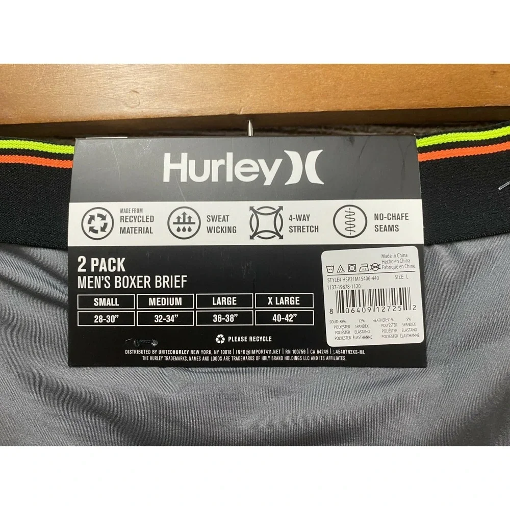Hurley Boxer Briefs Mens S (28-30) Wayfarer Graphic Boxer Brief - 2-Pack New